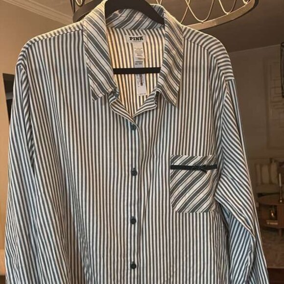 PINK Victoria's Secret XXL Striped Sleep Shirt Button Down - Picture 2 of 7